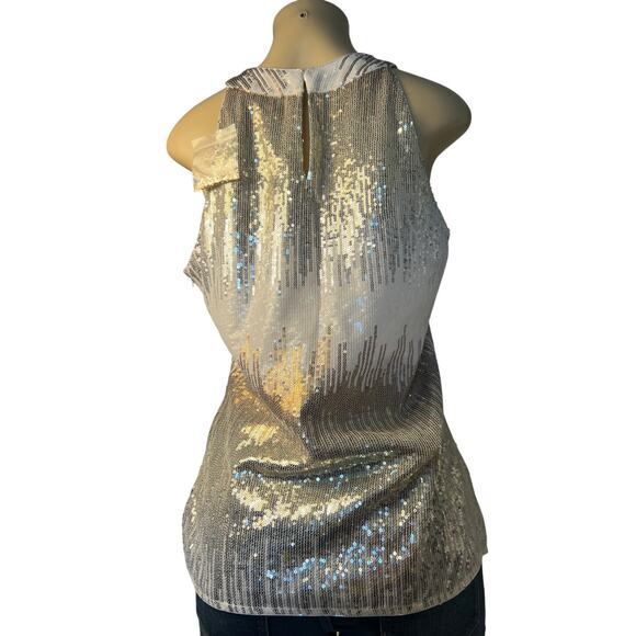 Boston Proper, Silver, White and Gold Sequined Halter Style Blouse NWT Size S - Picture 3 of 11